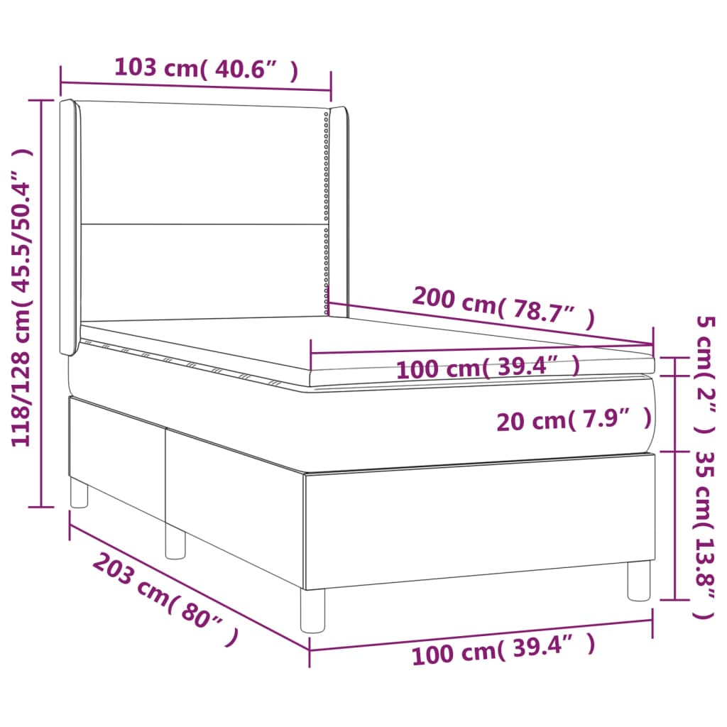 vidaXL fekete műbőr rugós ágy matraccal és LED-del 100x200 cm