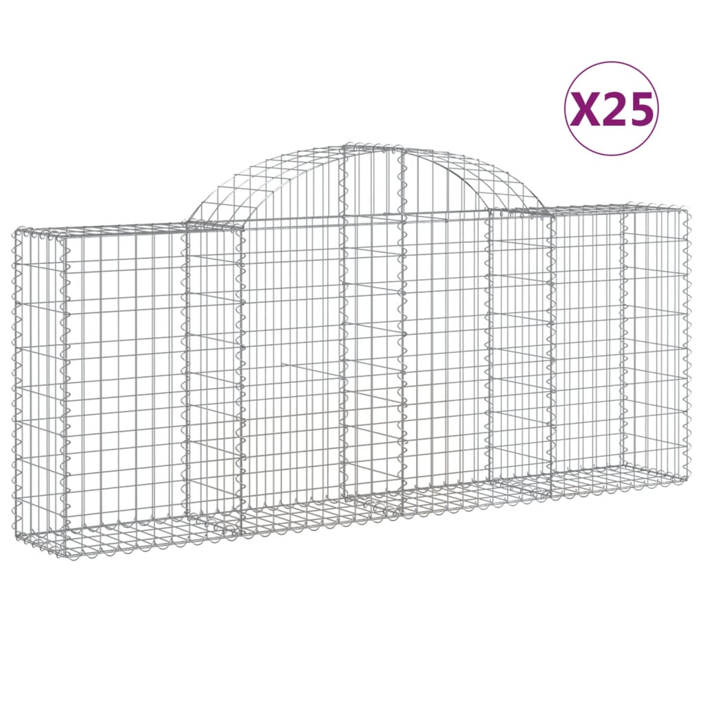 vidaXL 25 db íves horganyzott vas gabion kosár 200x30x80/100 cm