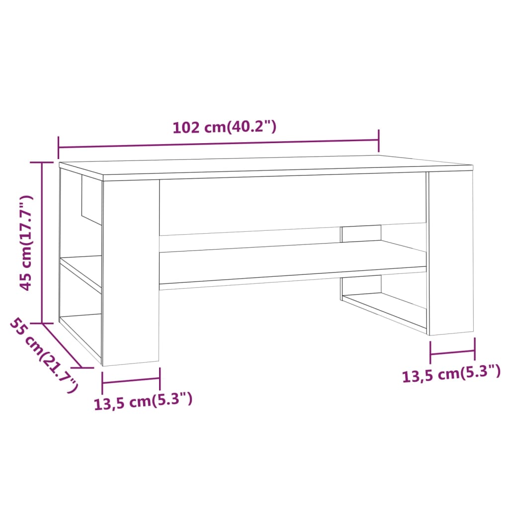 vidaXL fehér szerelt fa dohányzóasztal 102x55x45 cm