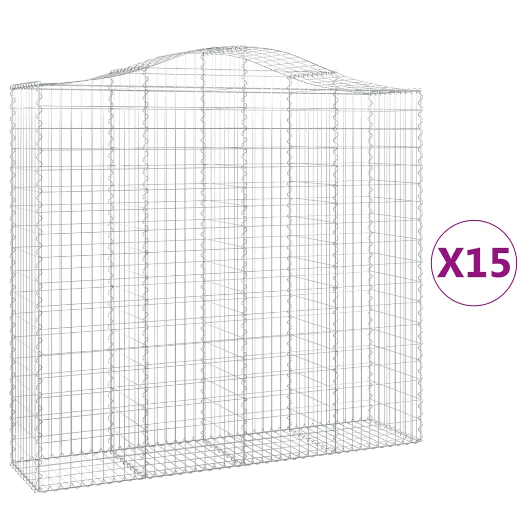 vidaXL 15 db íves horganyzott vas gabion kosár 200x50x180/200 cm