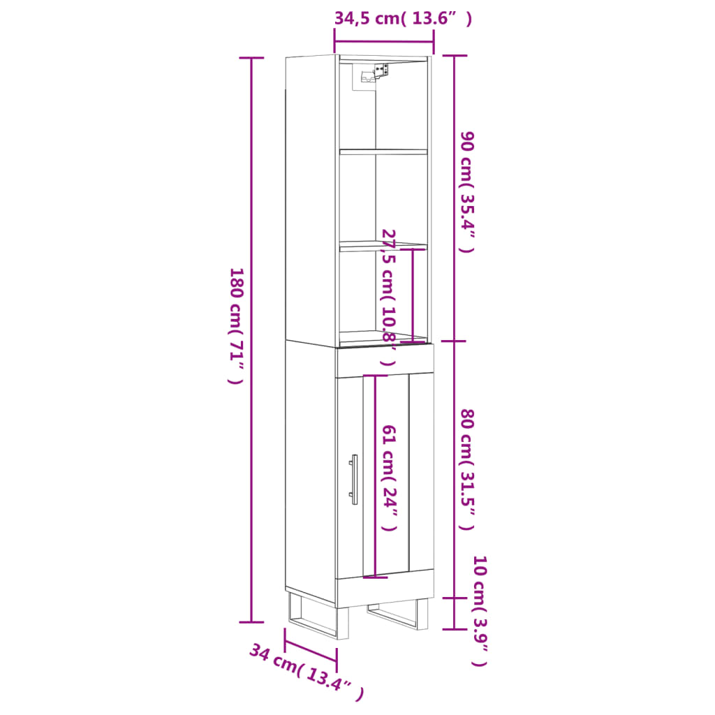 vidaXL betonszürke szerelt fa magasszekrény 34,5x34x180 cm