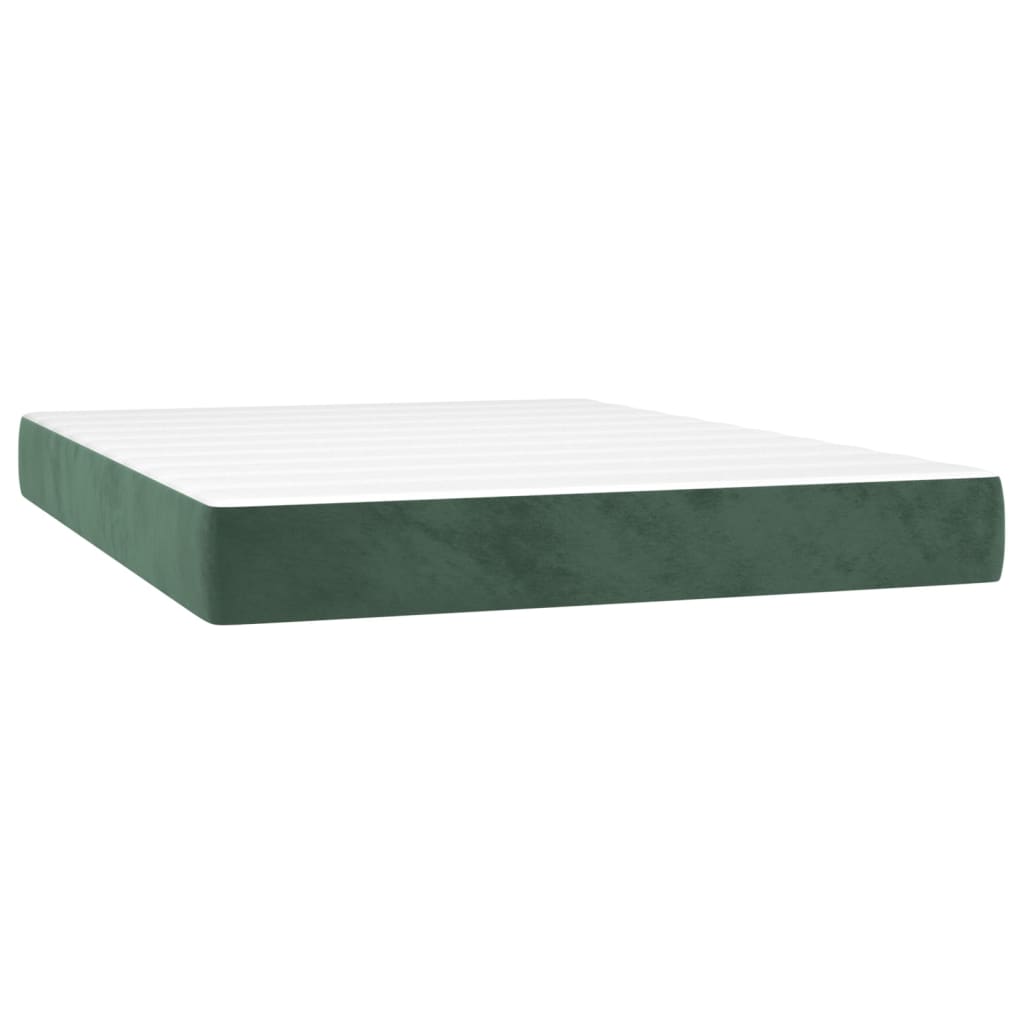 vidaXL sötétzöld bársony rugós ágy matraccal 140x190 cm