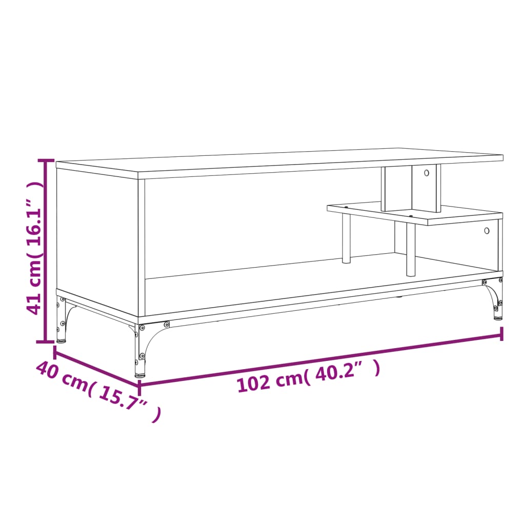 vidaXL fekete szerelt fa/porszórt acél TV-szekrény 102 x 40 x 41 cm