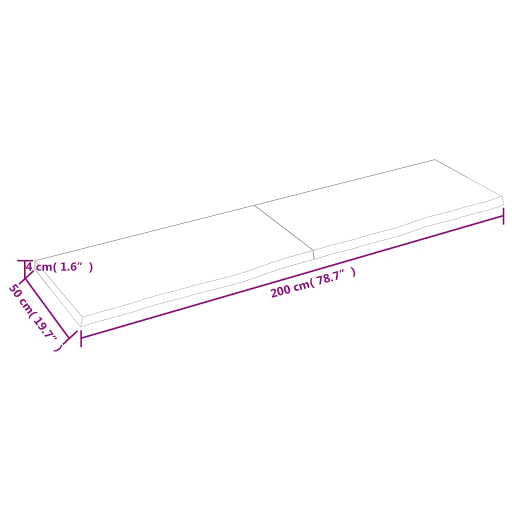 vidaXL sötétbarna kezelt tömör tölgyfa fali polc 200 x 50 x (2-4) cm