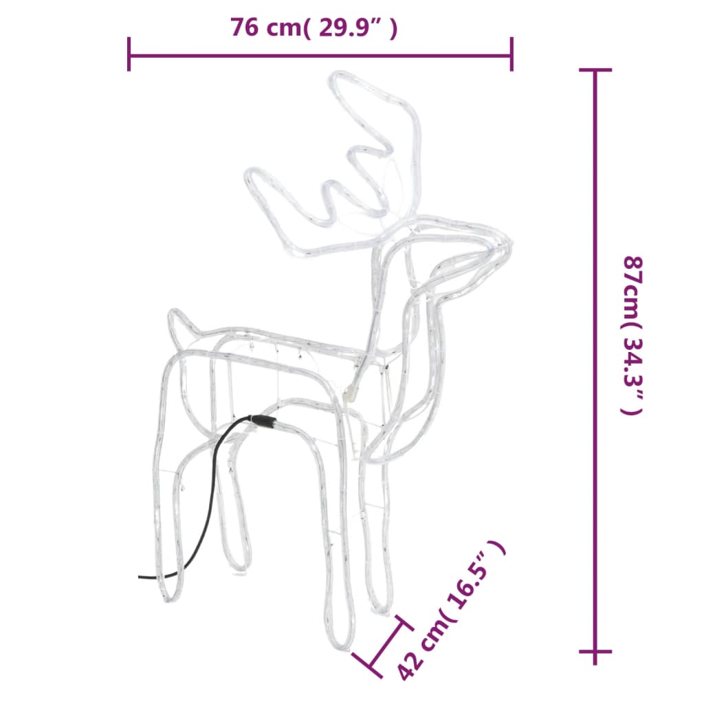 vidaXL 2 db meleg fehér karácsonyi rénszarvas forma 76 x 42 x 87 cm