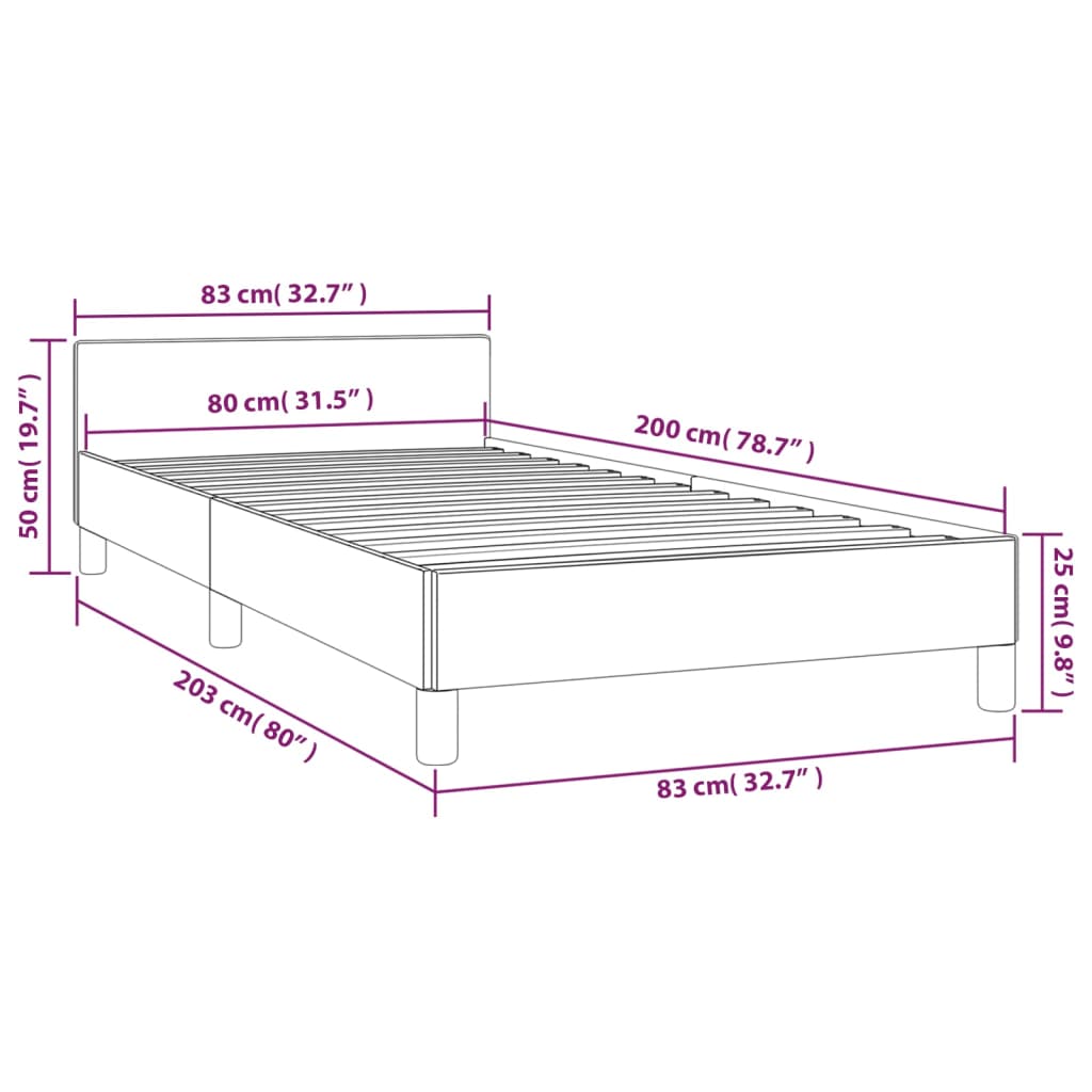 vidaXL fekete műbőr ágykeret fejtámlával 80 x 200 cm