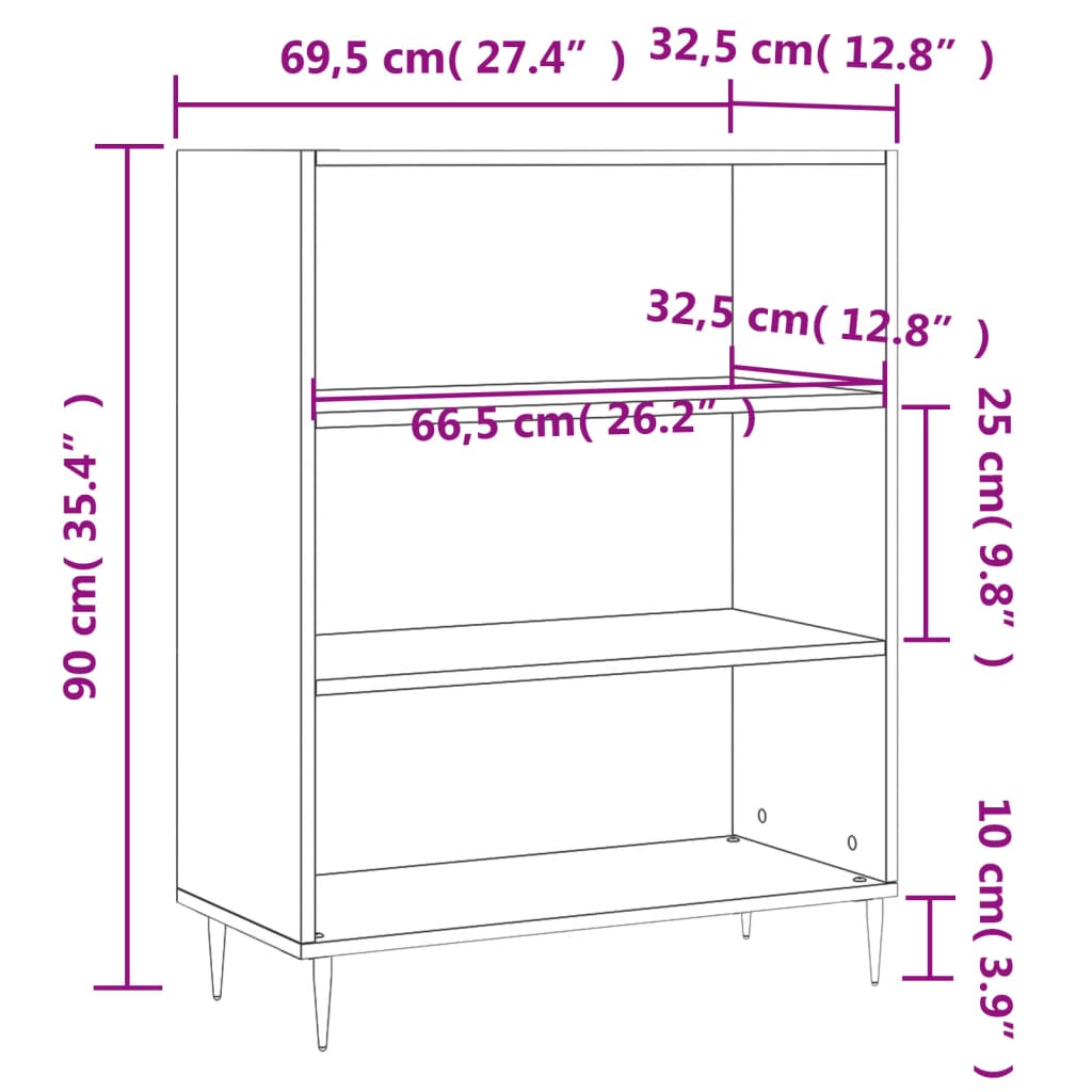 vidaXL fehér szerelt fa könyvespolc 69,5 x 32,5 x 90 cm