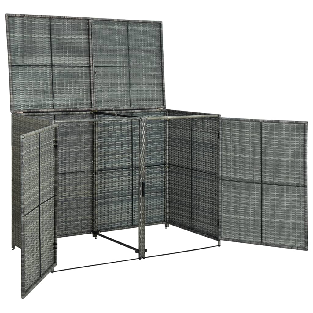 vidaXL antracit polyrattan dupla tároló gurulós kukához 148x77x111 cm