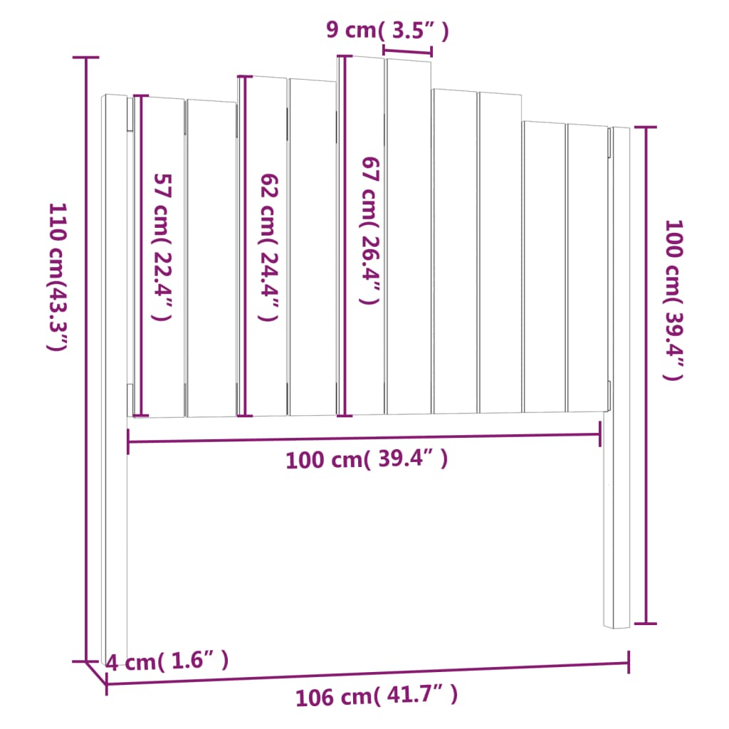 vidaXL szürke tömör fenyőfa ágyfejtámla 106x4x110 cm