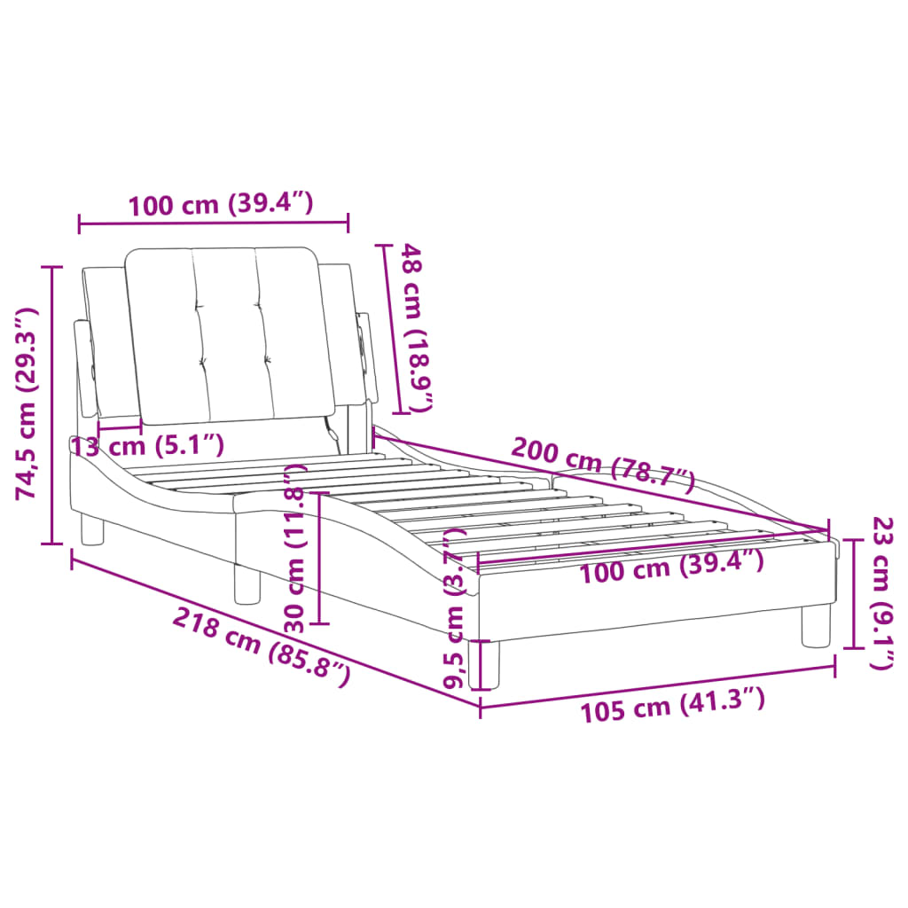 vidaXL fekete műbőr ágykeret fejtámlával 100x200 cm