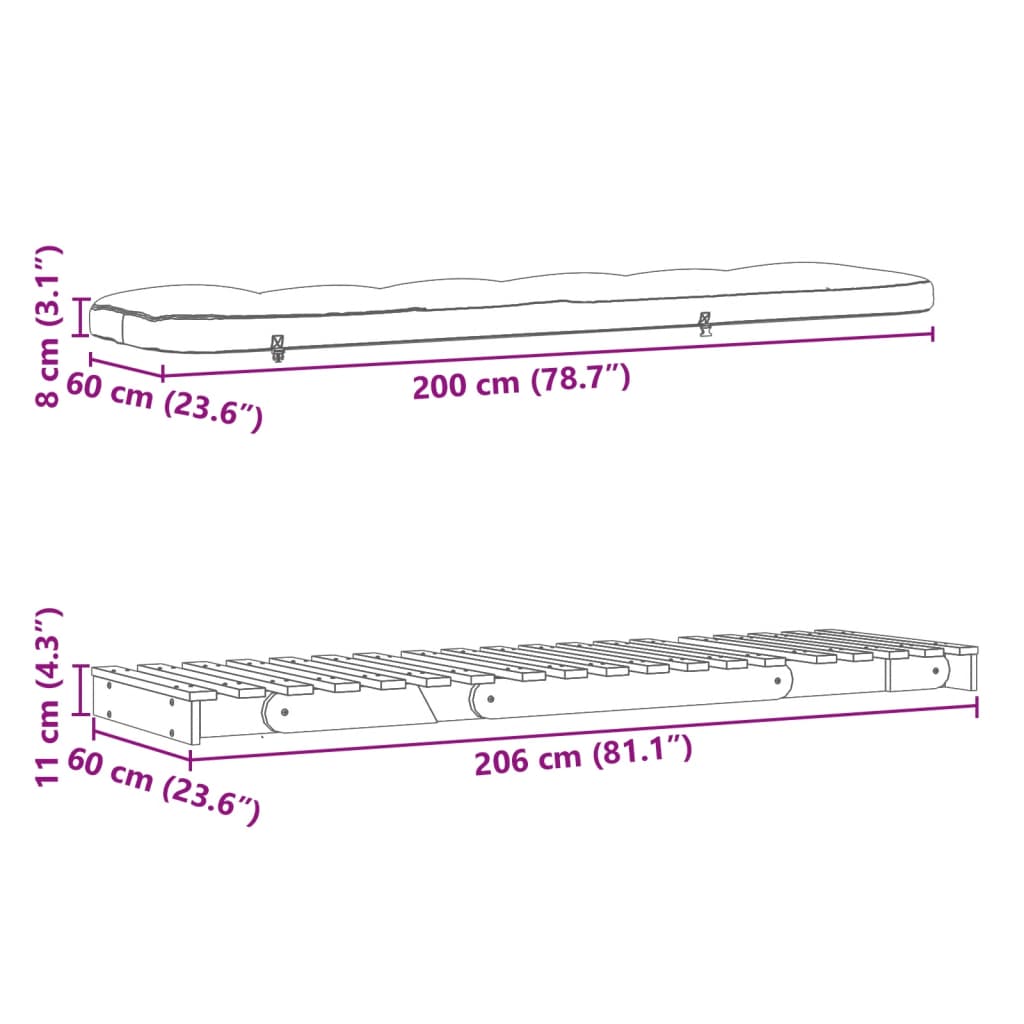 vidaXL viaszbarna tömör fenyőfa futon kanapéágy matraccal 60x206x11 cm