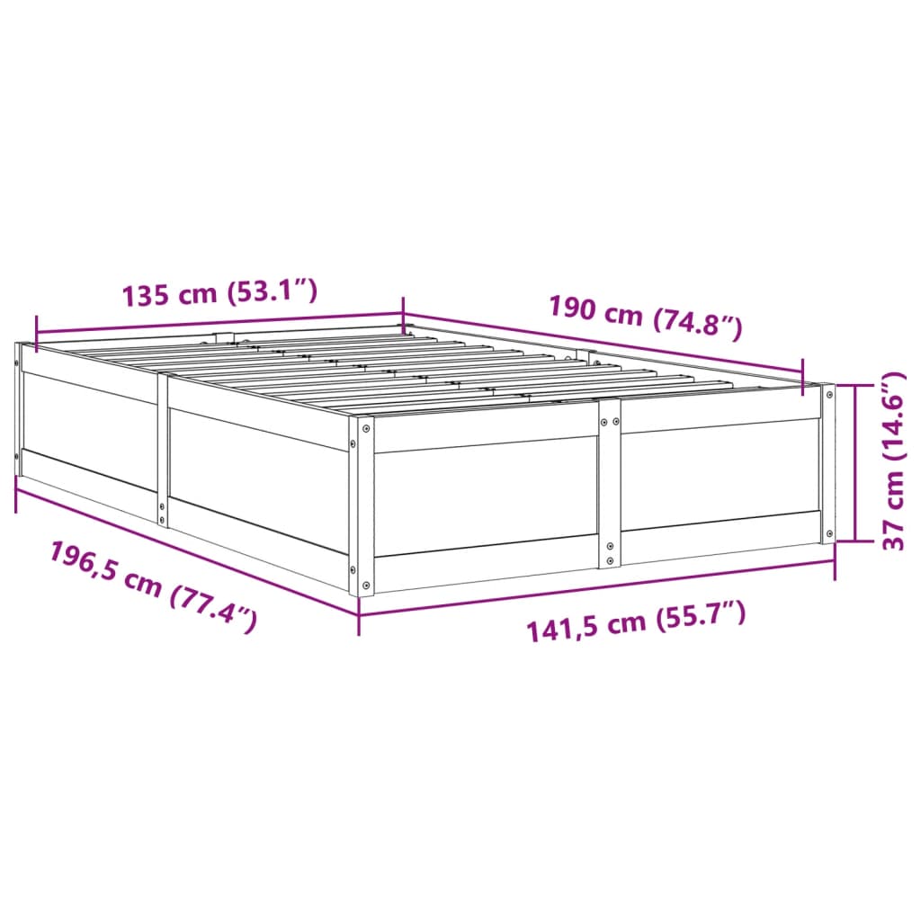 vidaXL tömör fenyőfa ágy matrac nélkül 135 x 190 cm