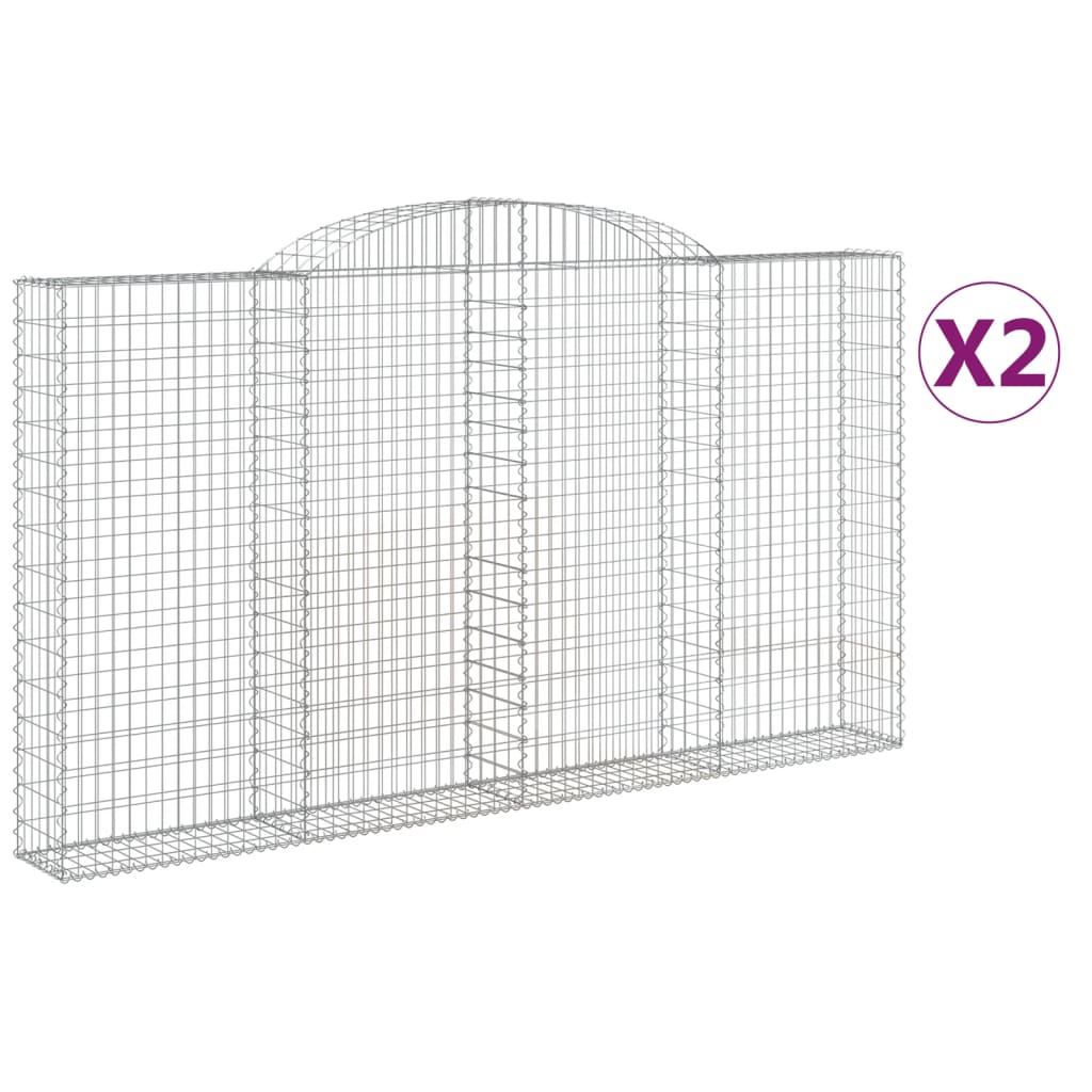 vidaXL 2 db íves horganyzott vas gabion kosár 300x30x160/180 cm