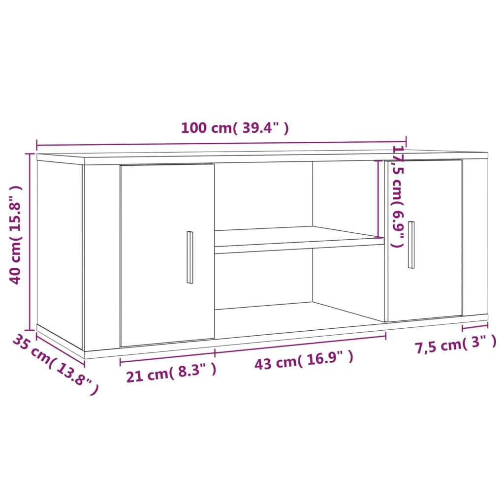 vidaXL szürke sonoma színű szerelt fa TV-szekrény 100 x 35 x 40 cm