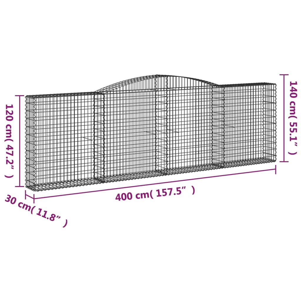 vidaXL 4 db íves horganyzott vas gabion kosár 400x30x120/140 cm