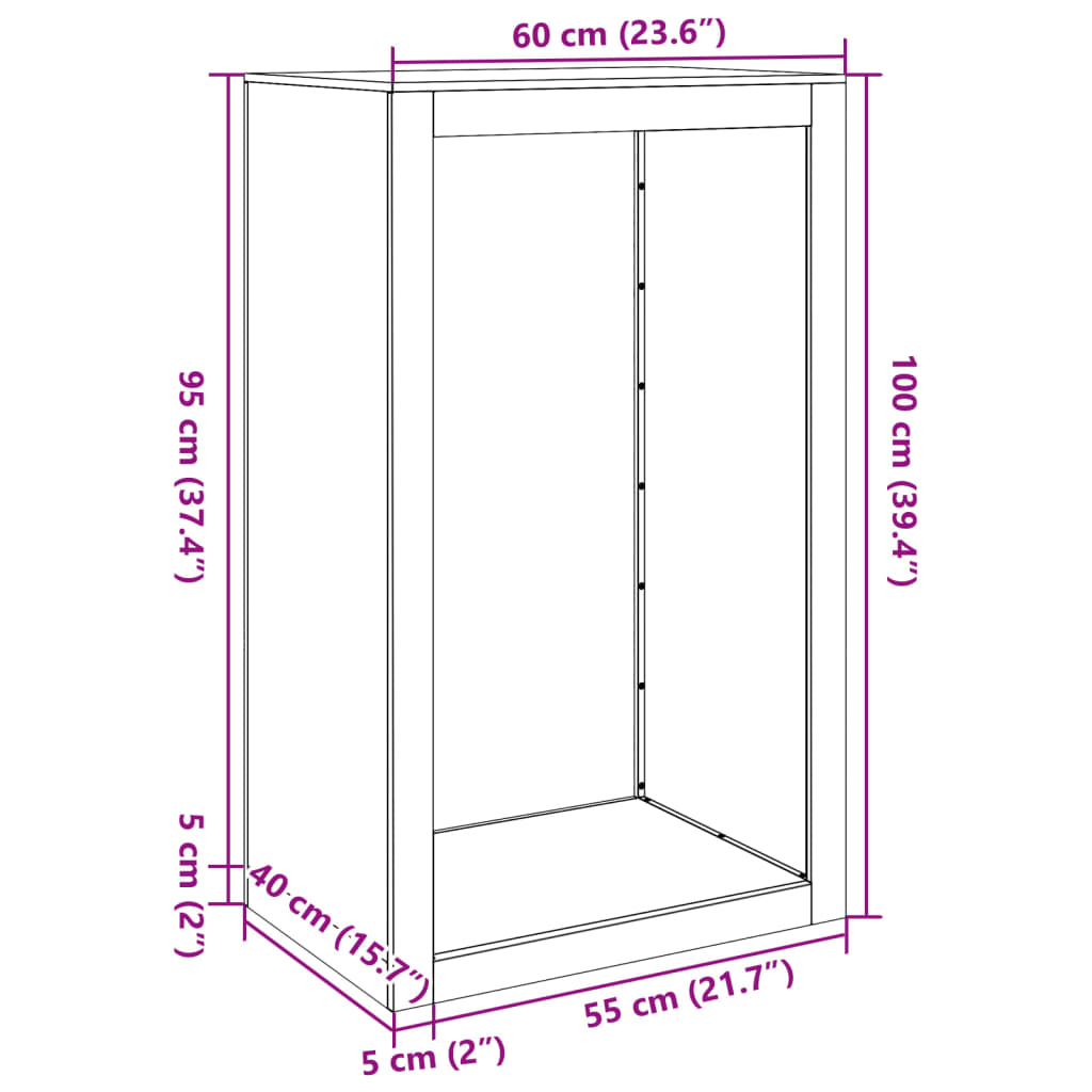 vidaXL fekete acél tűzifatároló 60 x 40 x 100 cm