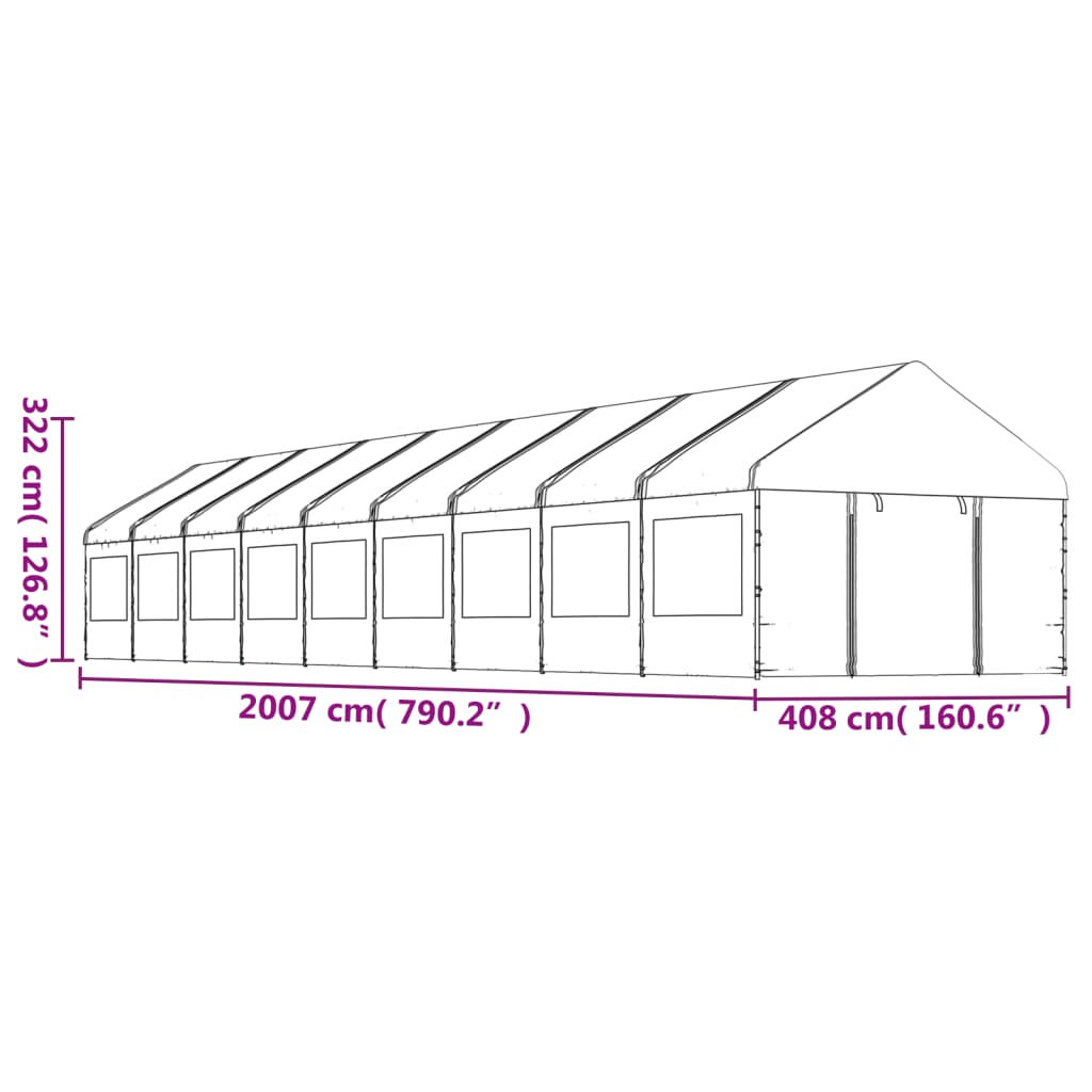 vidaXL fehér polietilén pavilon tetővel 20,07 x 4,08 x 3,22 m