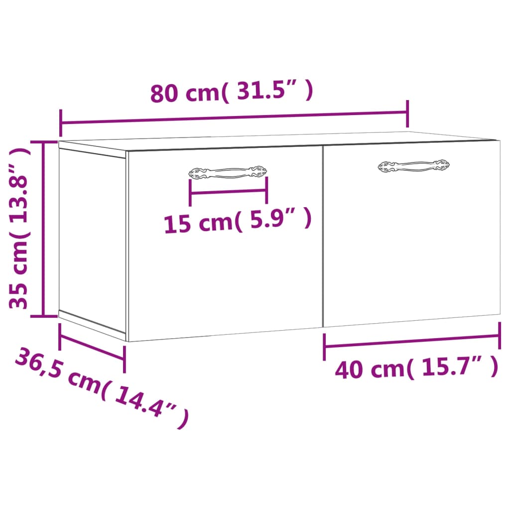 vidaXL fekete szerelt fa faliszekrény 80 x 36,5 x 35 cm