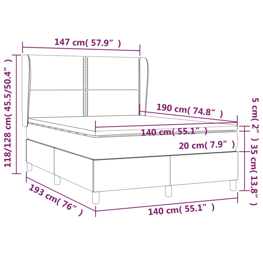 vidaXL sötétszürke bársony rugós ágy matraccal 140x190 cm