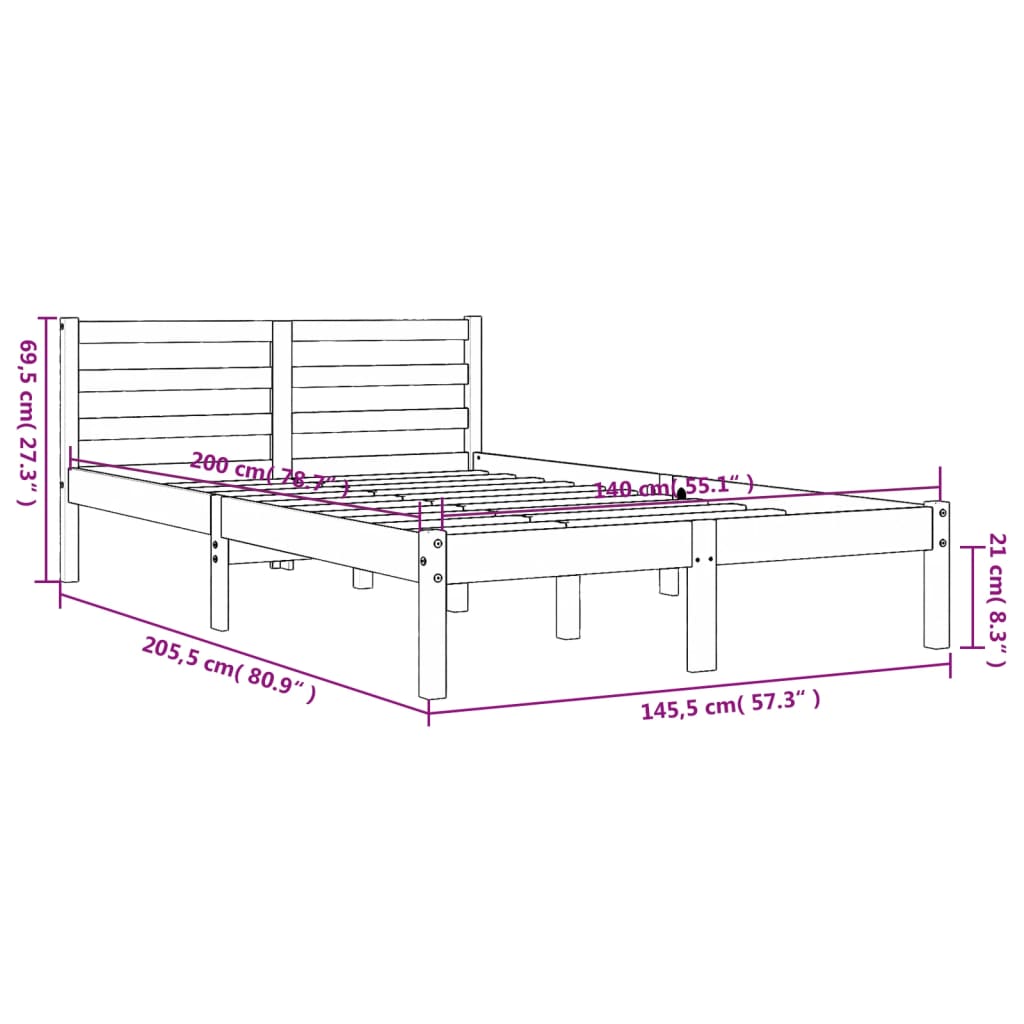 vidaXL viaszbarna tömör fenyőfa ágy matrac nélkül 140 x 200 cm