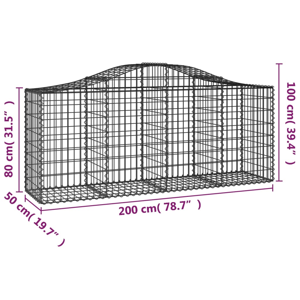 vidaXL 4 db íves horganyzott vas gabion kosár 200x50x80/100 cm