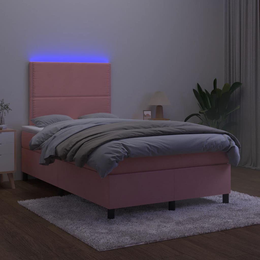 vidaXL rózsaszín bársony rugós és LED-es ágy matraccal 120 x 190 cm