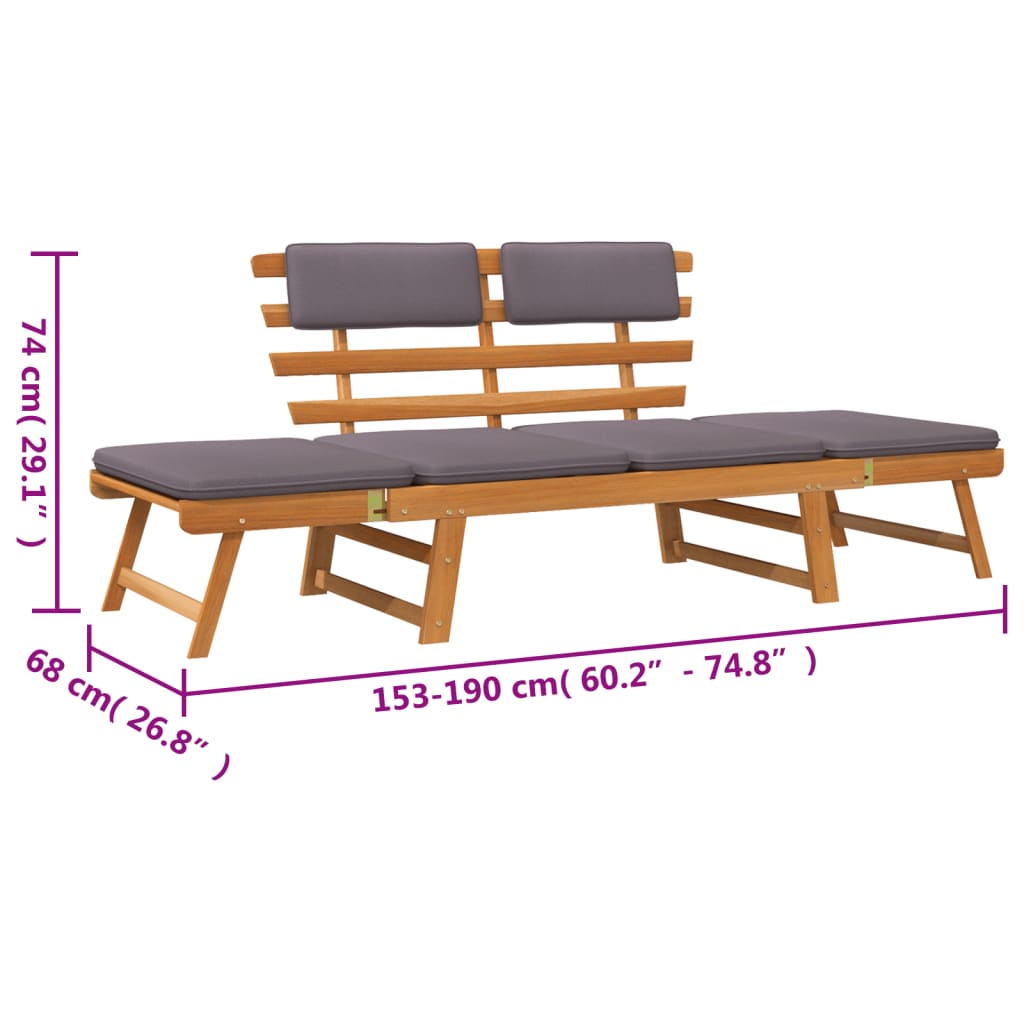 vidaXL 2 az 1-ben tömör akácfa kerti fotelágy párnával 190 cm