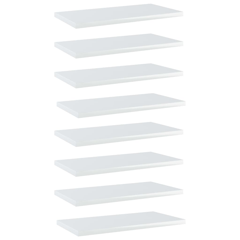 vidaXL 8 db magasfényű fehér szerelt fa könyvespolc 40 x 20 x 1,5 cm