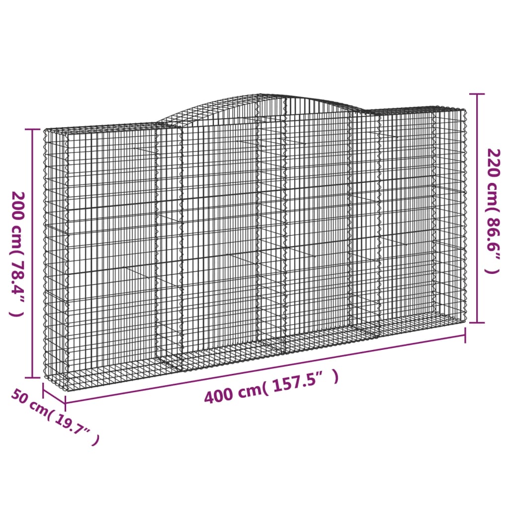 vidaXL 6 db íves horganyzott vas gabion kosár 400x50x200/220 cm