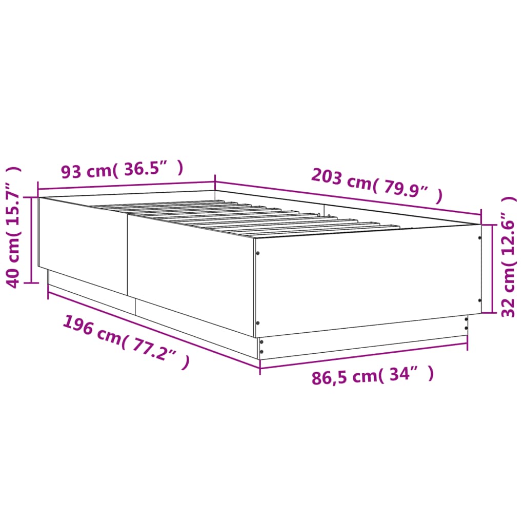 vidaXL füstös tölgy színű szerelt fa ágykeret 90 x 200 cm