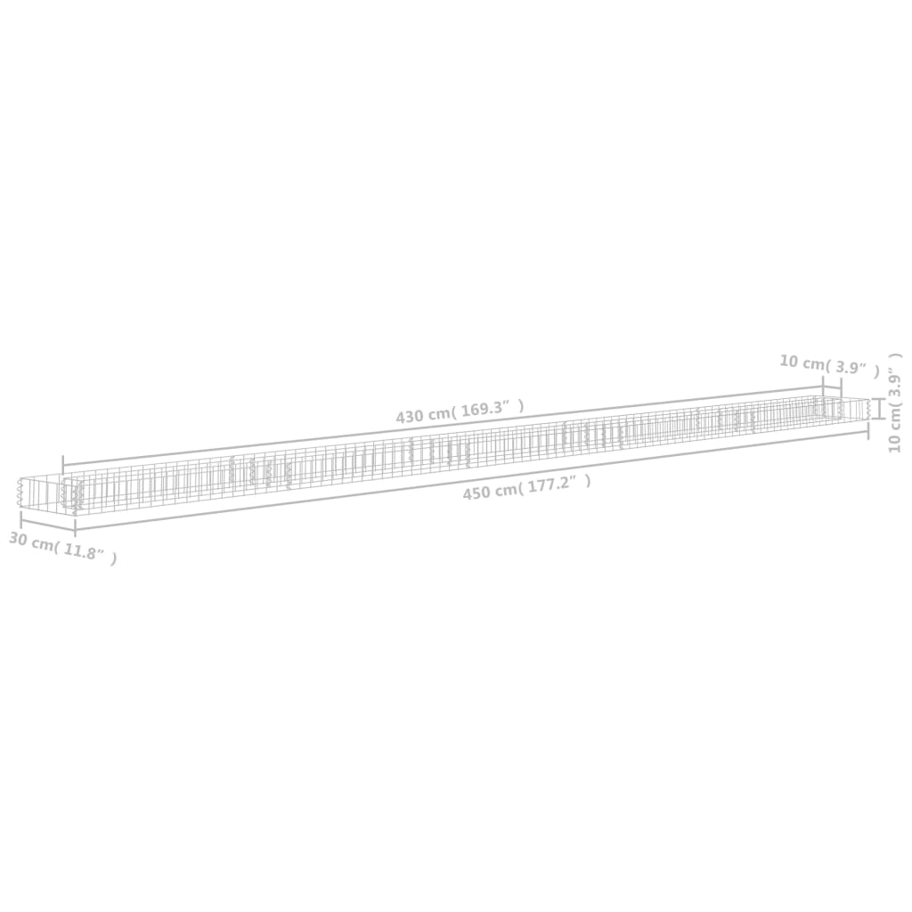 vidaXL horganyzott acél gabion magaságyás 450 x 30 x 10 cm