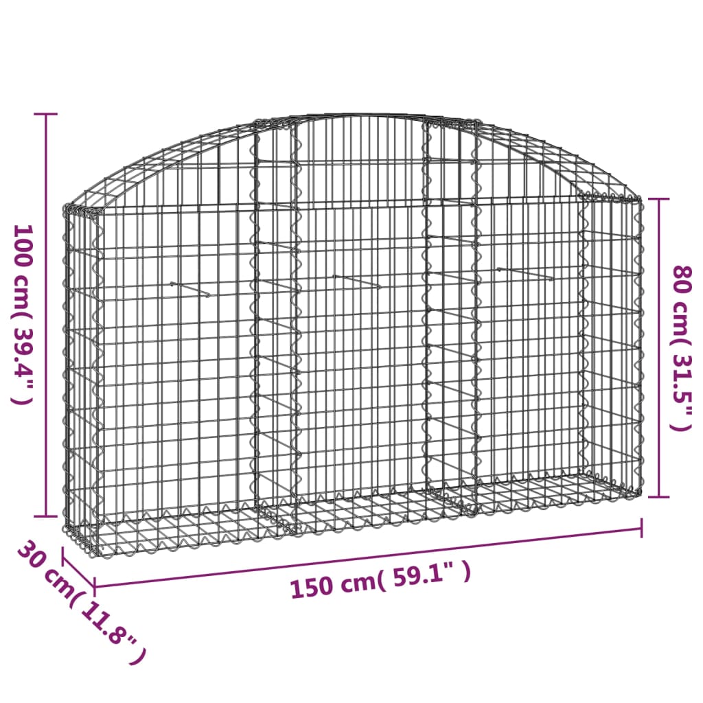 vidaXL íves horganyzott vas gabion kosár 150x30x80/100 cm