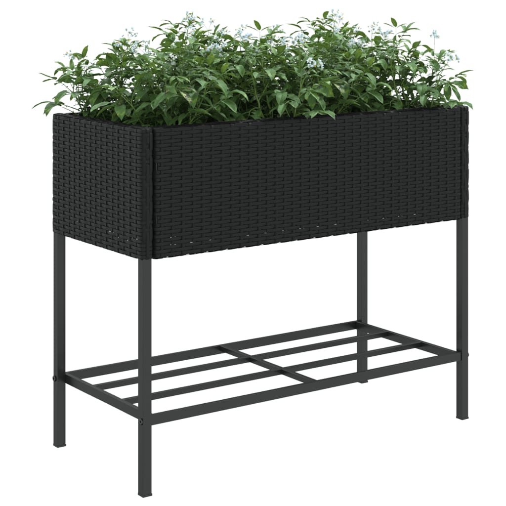 vidaXL 2 db fekete polyrattan kerti ültetőláda polccal 90 x 40 x 75 cm