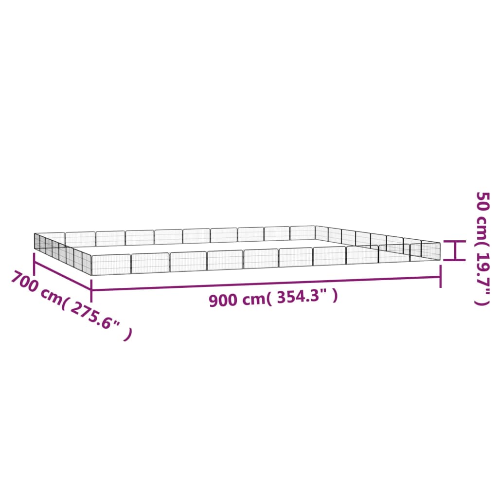 vidaXL 32-paneles fekete porszórt acél kutyakennel 100 x 50 cm