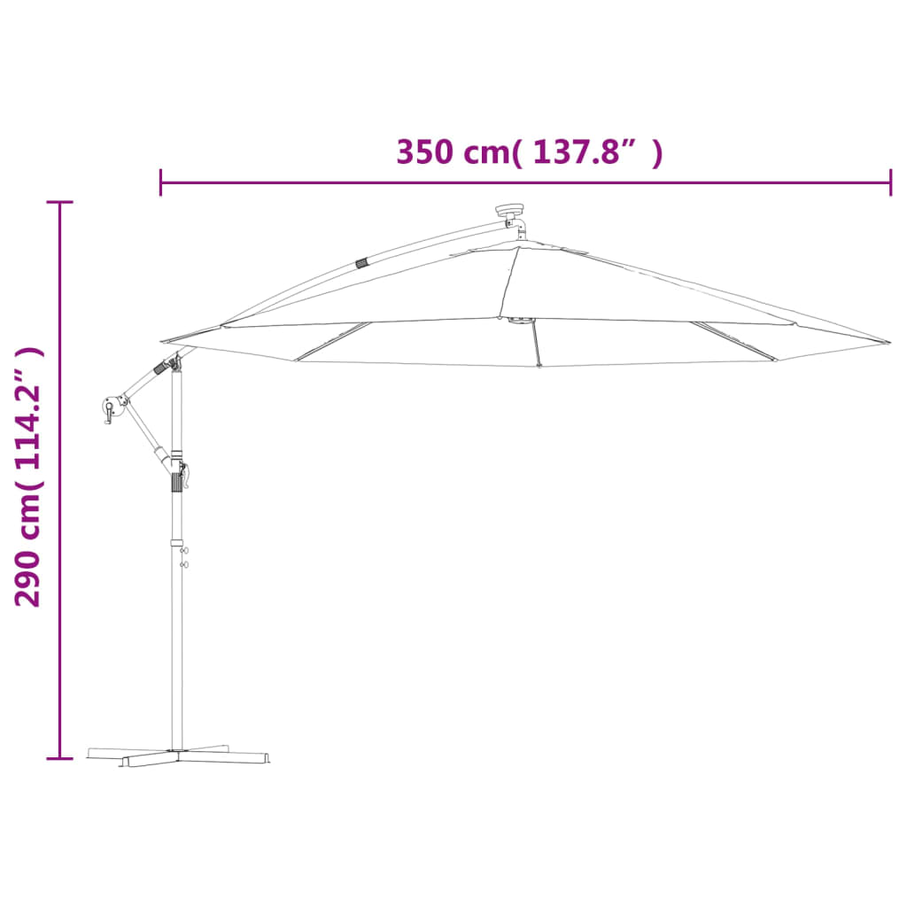 vidaXL homokszínű konzolos kerti napernyő LED-del és fémrúddal 350 cm