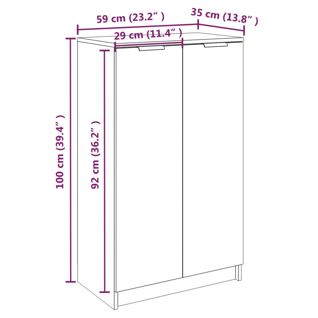 vidaXL füstös tölgyszínű szerelt fa cipősszekrény 59 x 35 x 100 cm