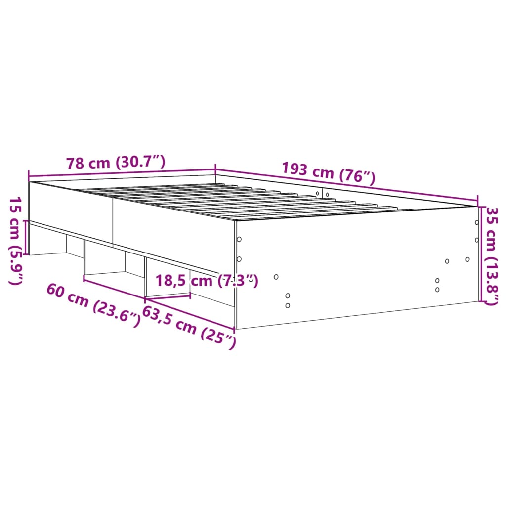 vidaXL füstös tölgy színű szerelt fa ágykeret matrac nélkül 75x190 cm