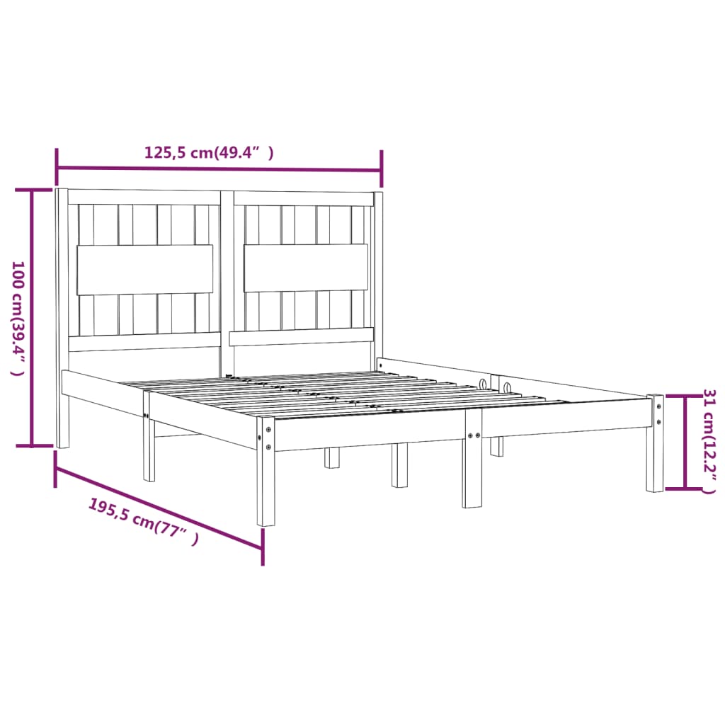 vidaXL Small Double fekete tömör fenyőfa ágykeret 120 x 190 cm