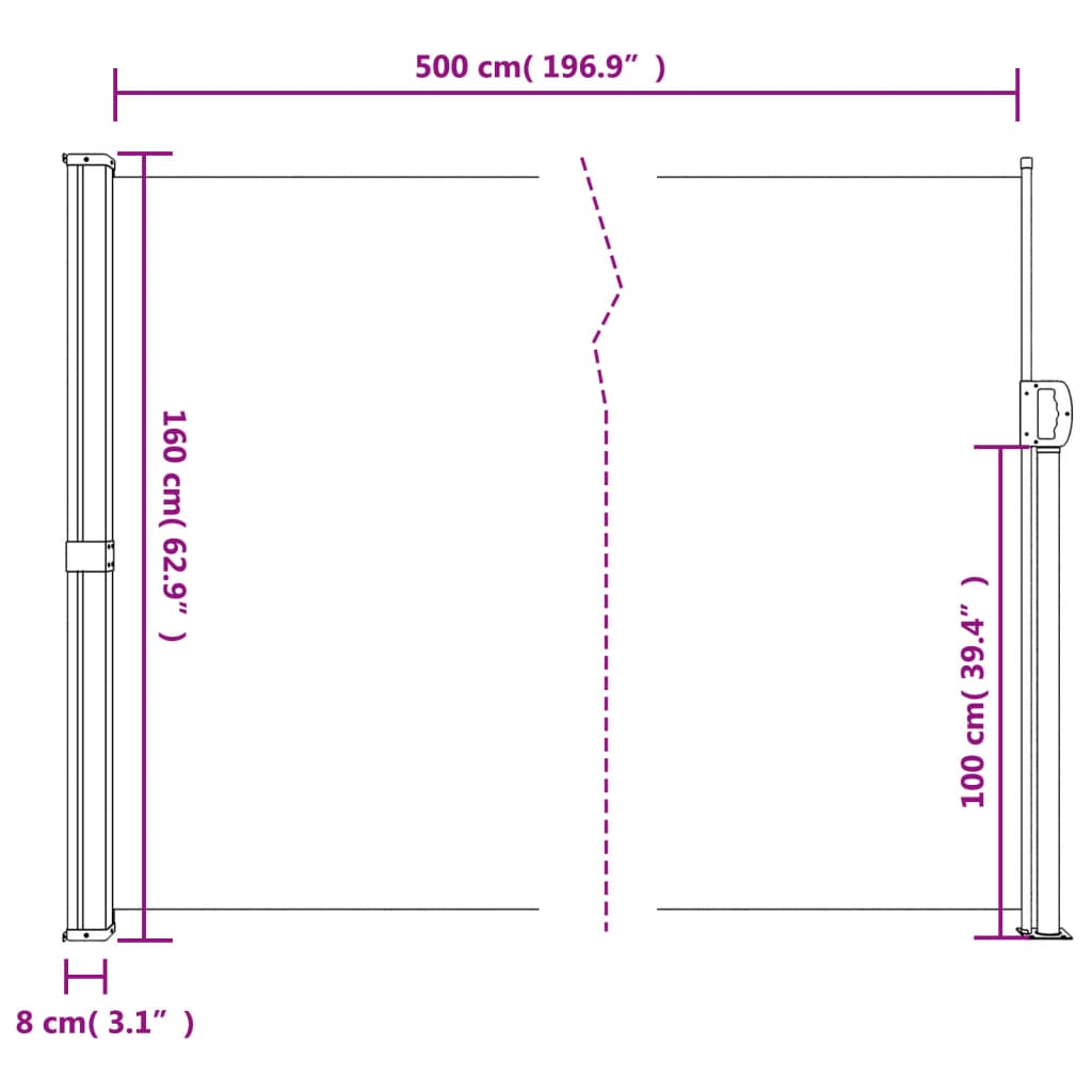 vidaXL terrakotta behúzható oldalsó napellenző 160 x 500 cm