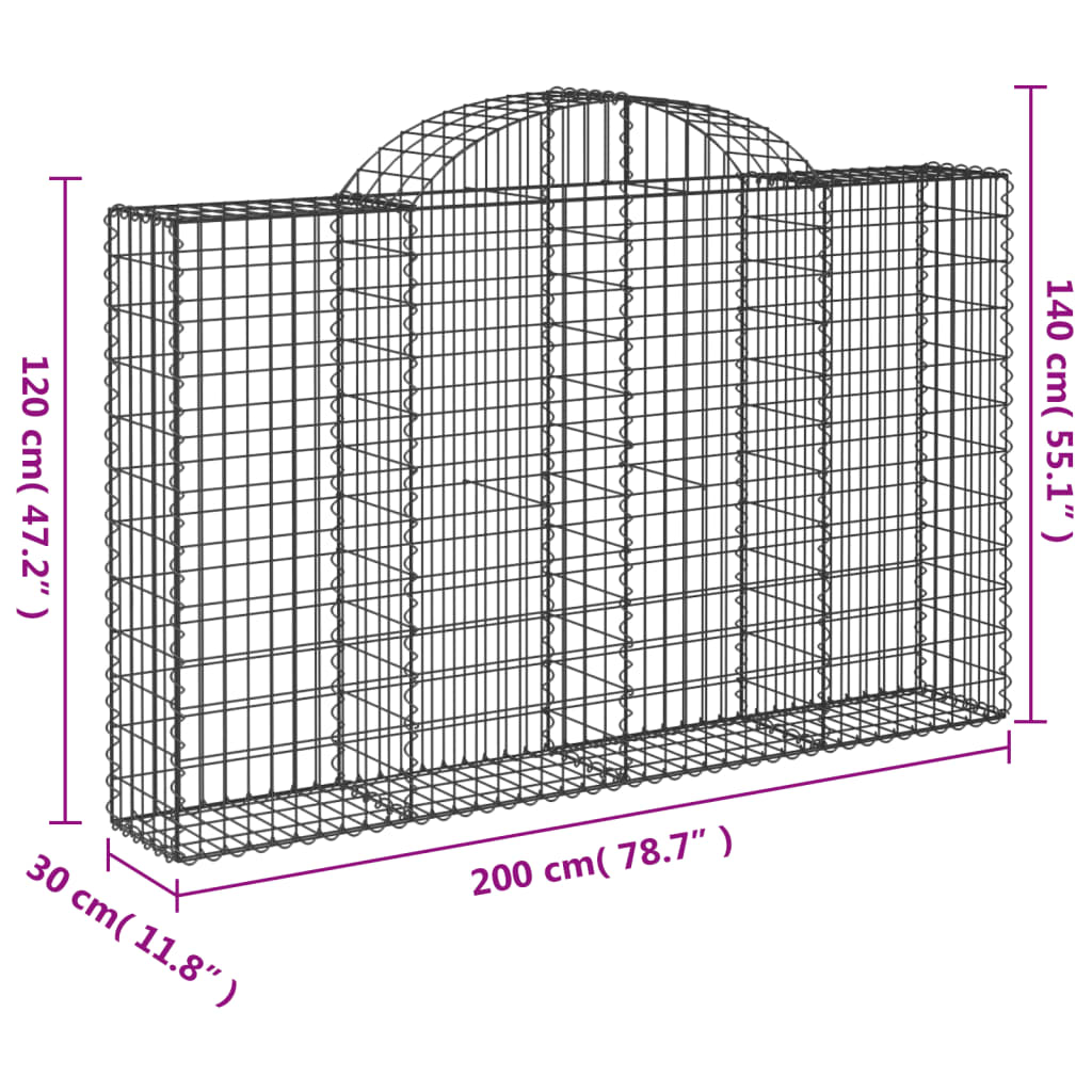 vidaXL 18 db íves horganyzott vas gabion kosár 200x30x120/140 cm