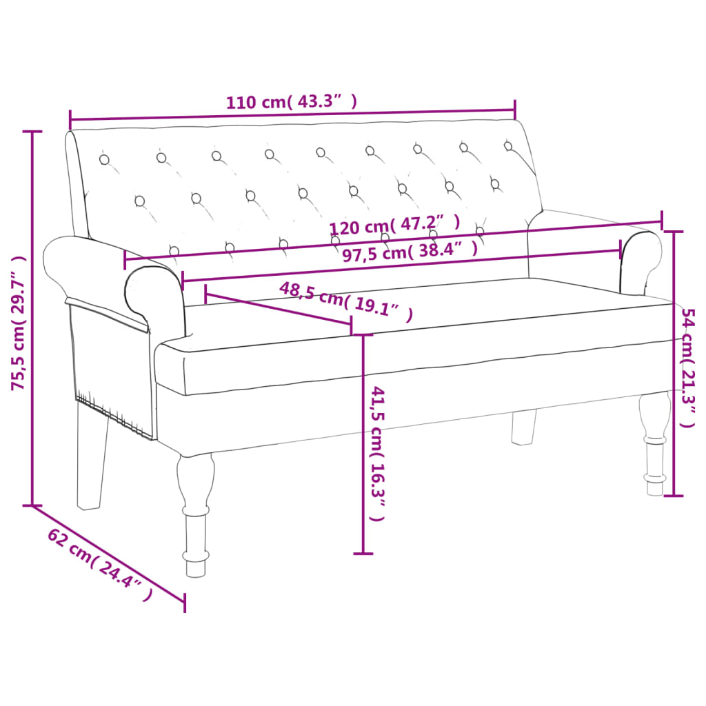 vidaXL sötétszürke szövetpad háttámlával 120 x 62 x 75,5 cm