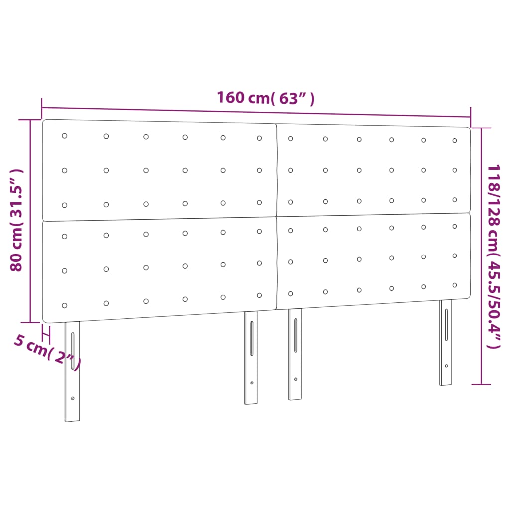 vidaXL fekete szövet LED-es fejtámla 160x5x118/128 cm