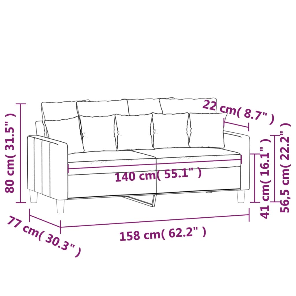 vidaXL kétszemélyes barna bársony kanapé 140 cm