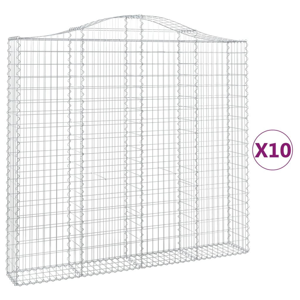 vidaXL 10 db íves horganyzott vas gabion kosár 200x30x180/200 cm