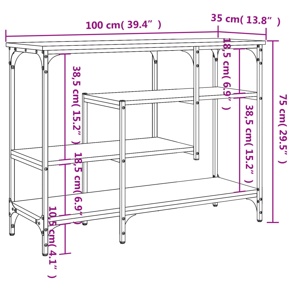 vidaXL szürke sonoma színű tálalóasztal polcokkal 100 x 35 x 75 cm