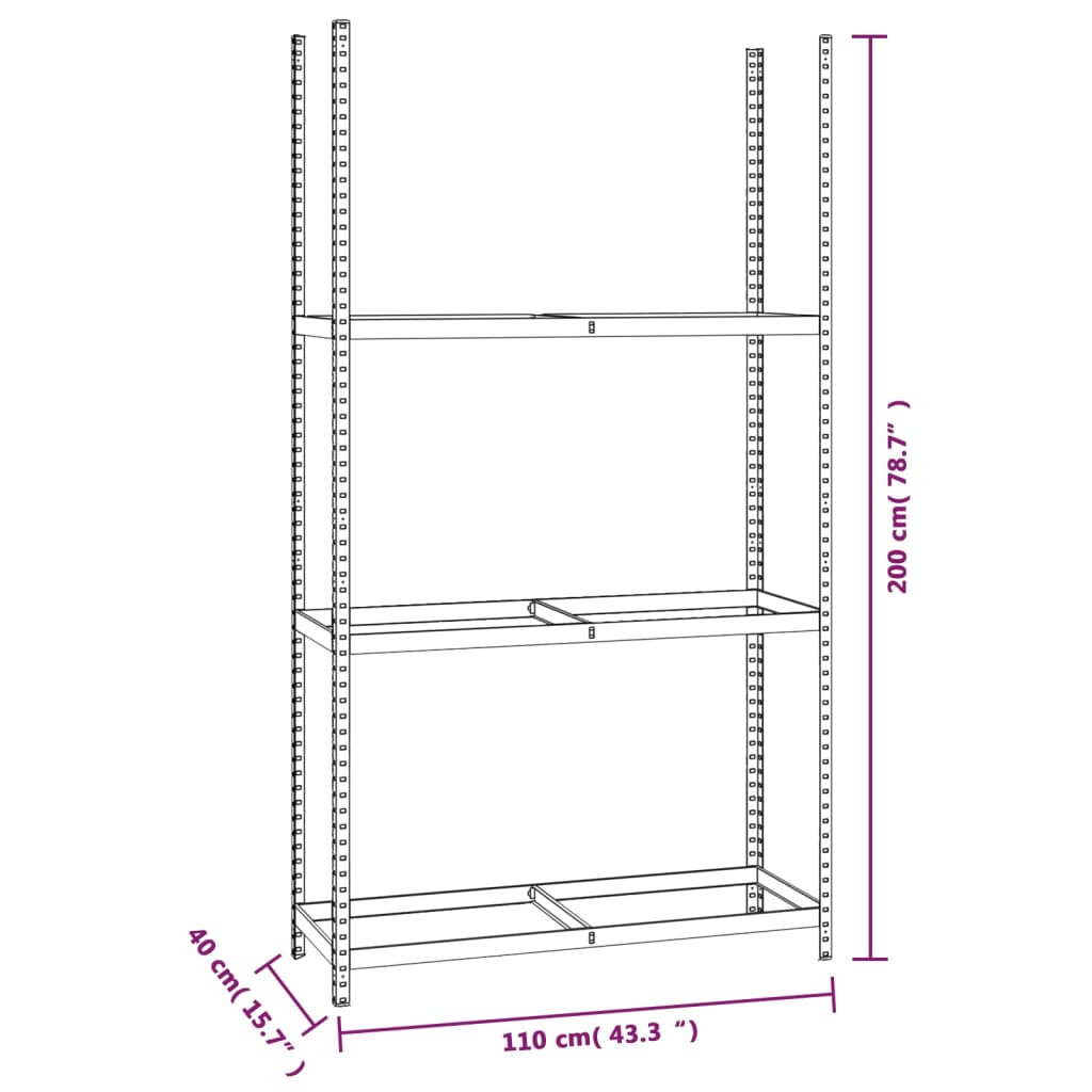 vidaXL ezüstszínű 3-rétegű acél gumiabroncstartó 110x40x200 cm