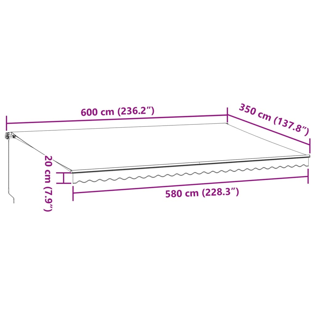 vidaXL burgundi vörös kézzel kihúzható napellenző 600 x 350 cm