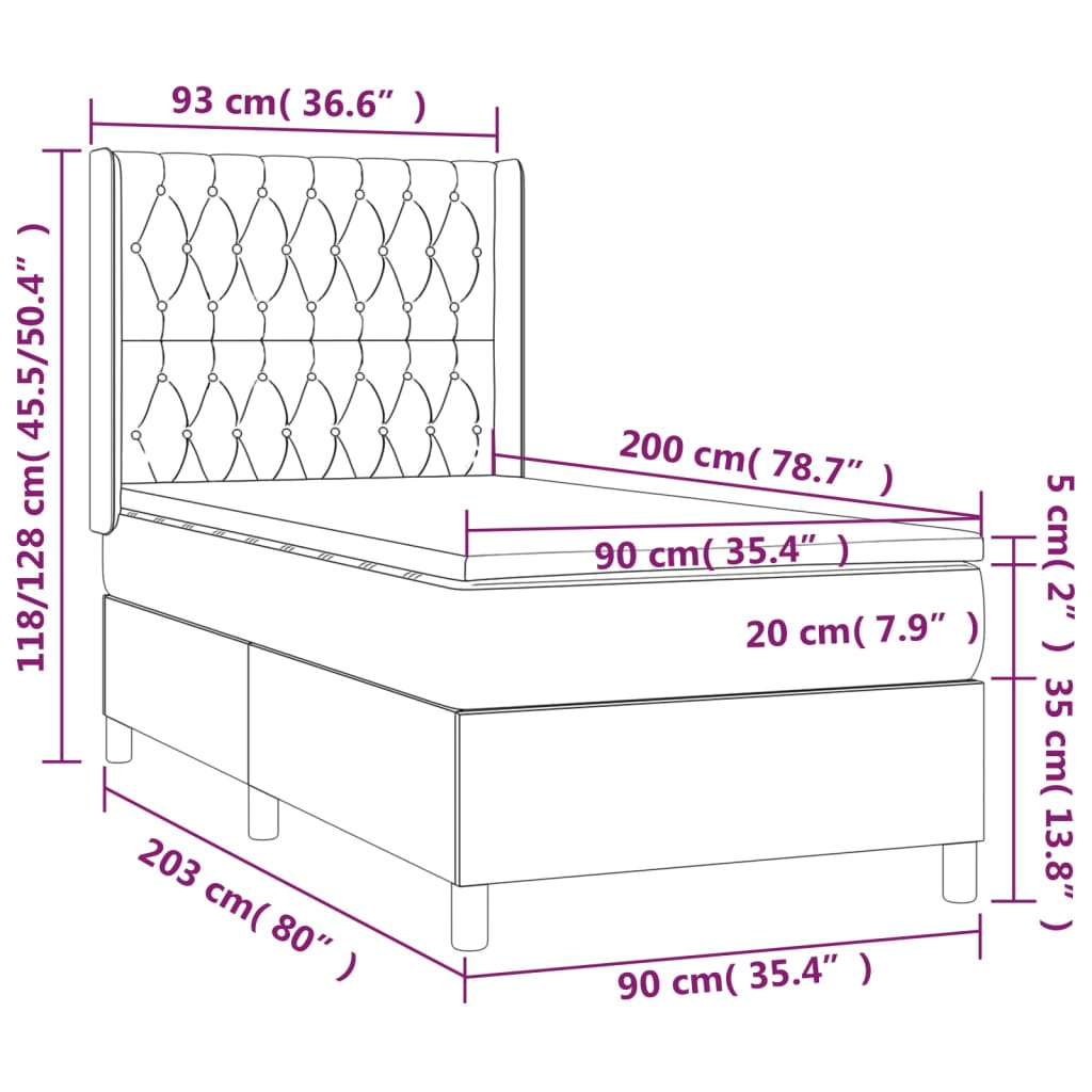 vidaXL világosszürke szövet rugós és LED-es ágy matraccal 90x200 cm