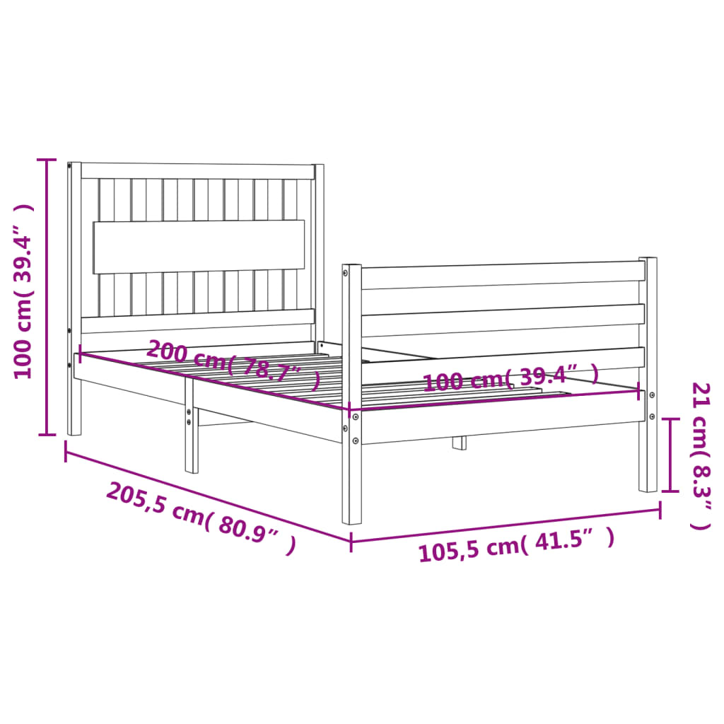 vidaXL tömör fa ágykeret fejtámlával 100 x 200 cm