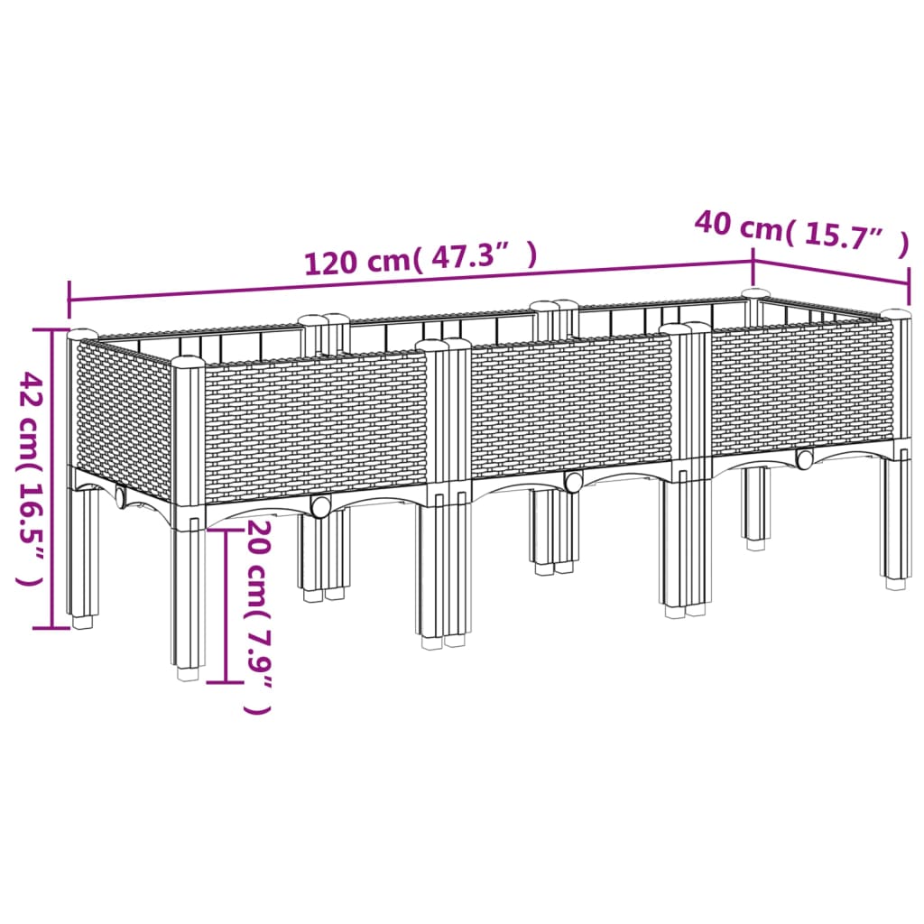 vidaXL világosszürke PP rácsos kerti ültetőláda 120 x 40 x 42 cm